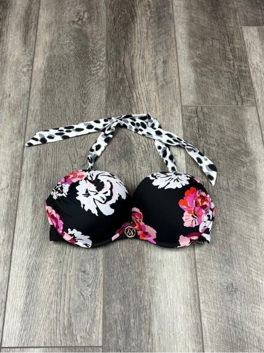 Victoria's Secret Bombshell Black Floral Halter Bikini Top